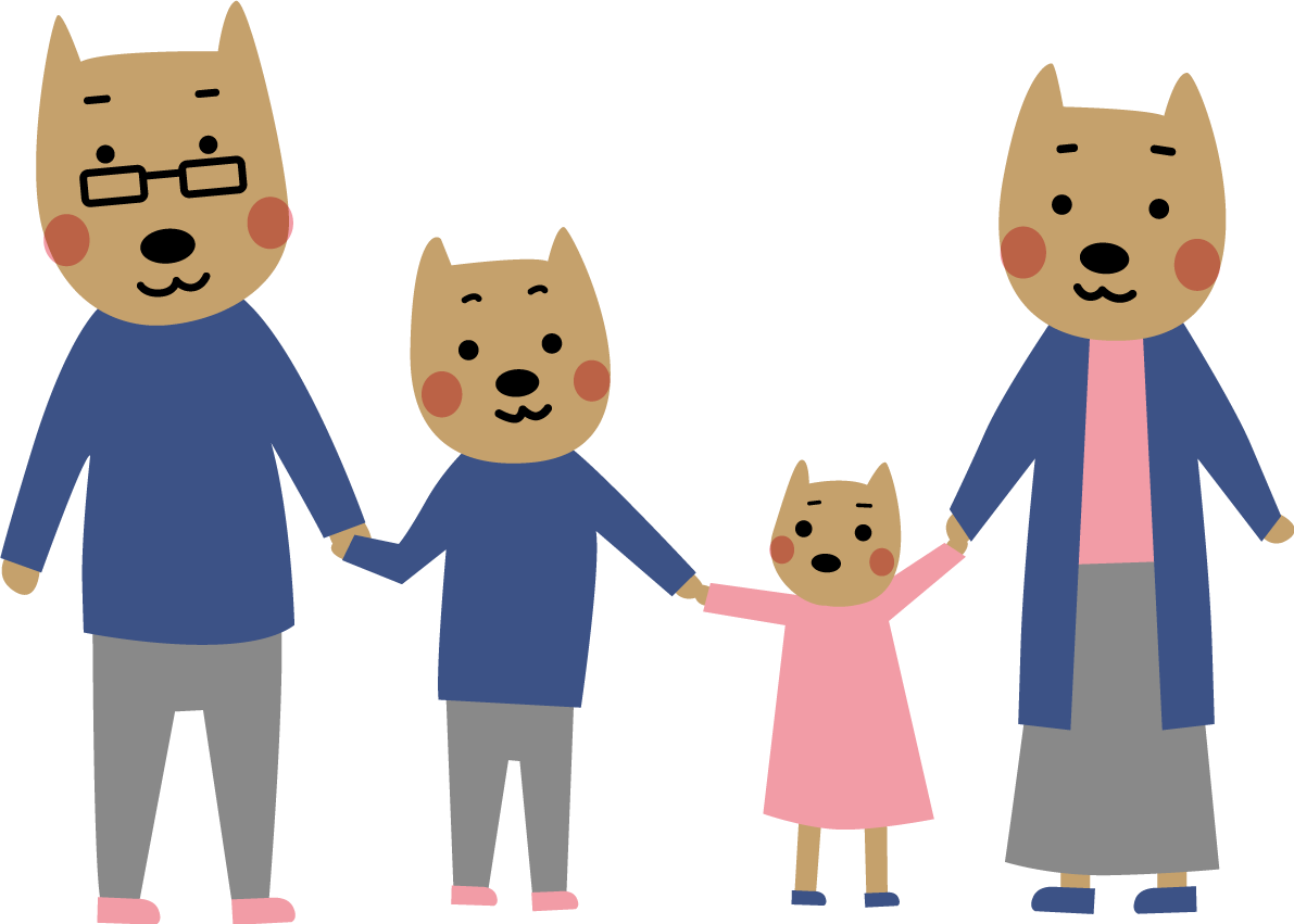 手をつなぐ親子のかわいい犬たち 無料イラスト81981に写真・文字を入れる