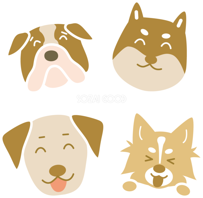 笑顔の色んな種類のかわいい犬の顔 無料イラスト 素材good