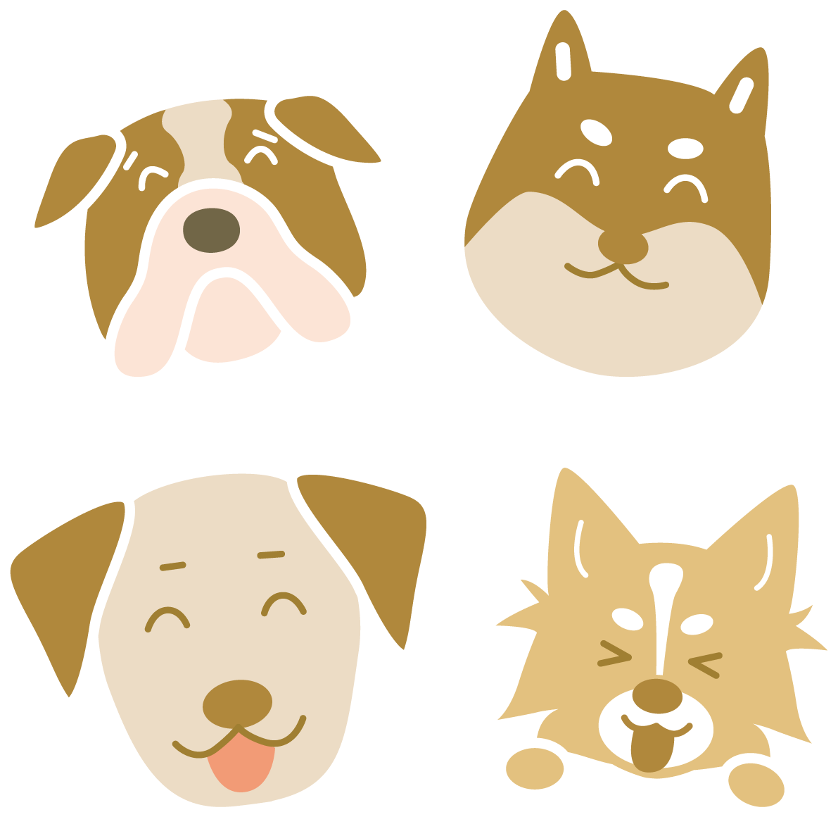 笑顔の色んな種類のかわいい犬の顔 無料イラスト81984に写真・文字を入れる