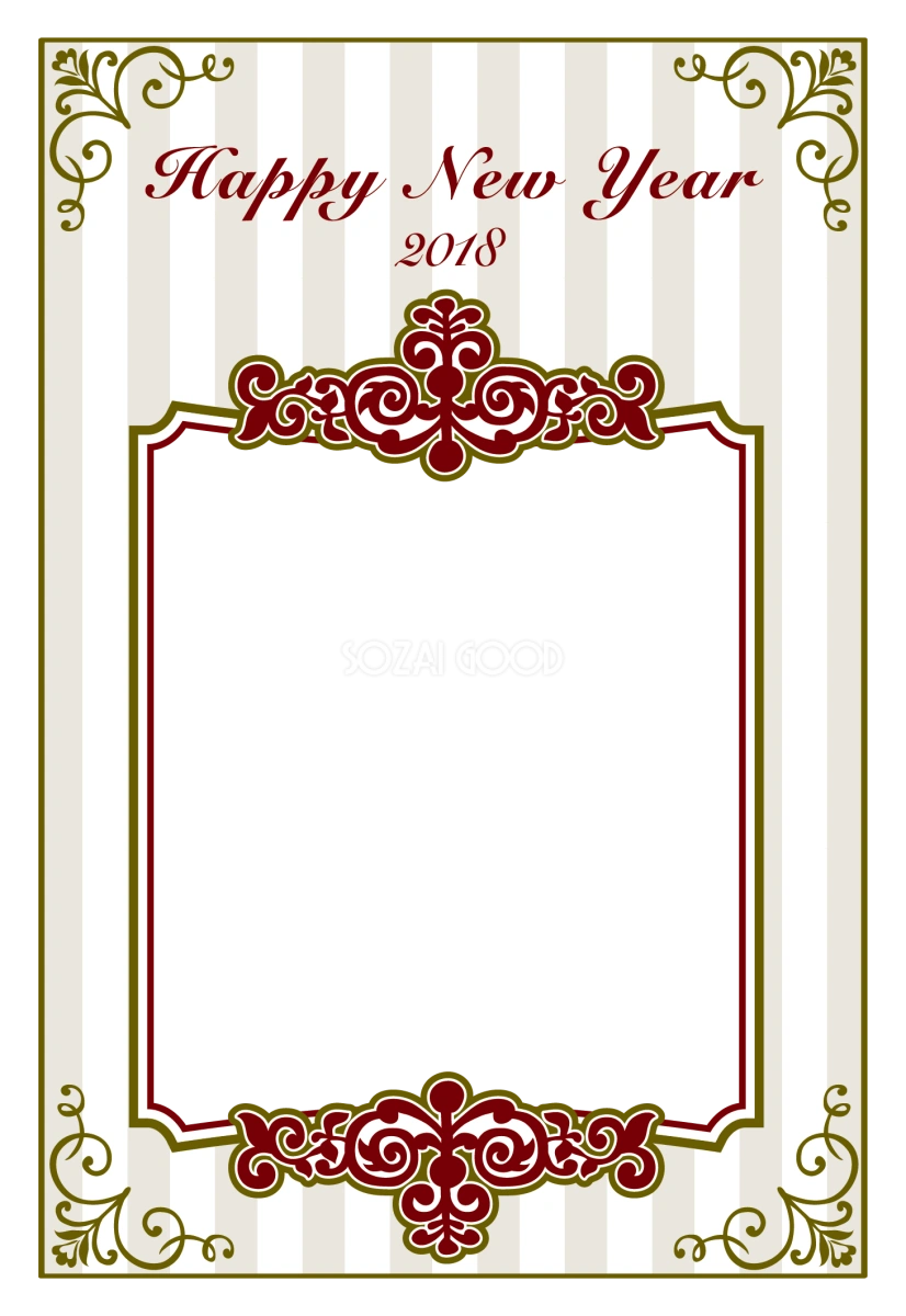 おしゃれストライプゴールド写真年賀状フレーム無料イラスト2018戌年82000