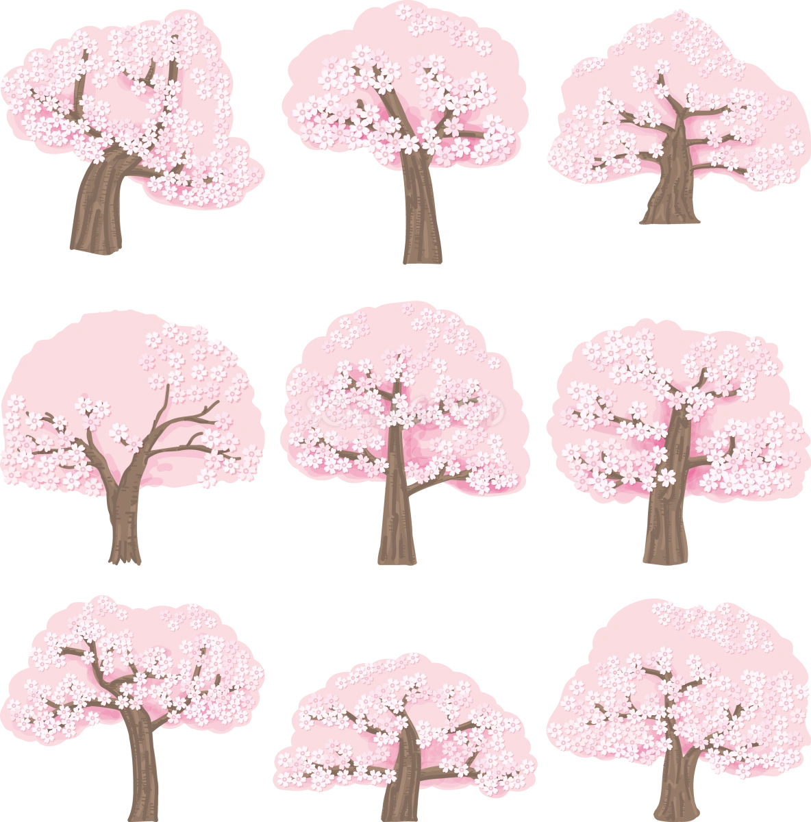 桜の木セット シンプル 無料イラスト82063