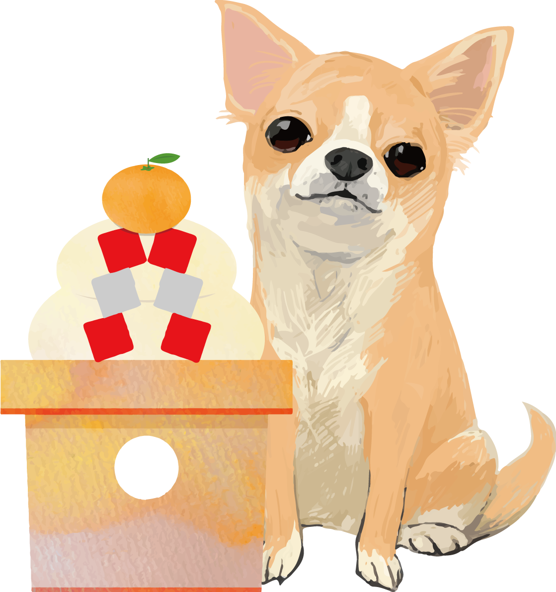 鏡餅とチワワ(犬) 戌年2018干支無料イラスト82132に写真・文字を入れる