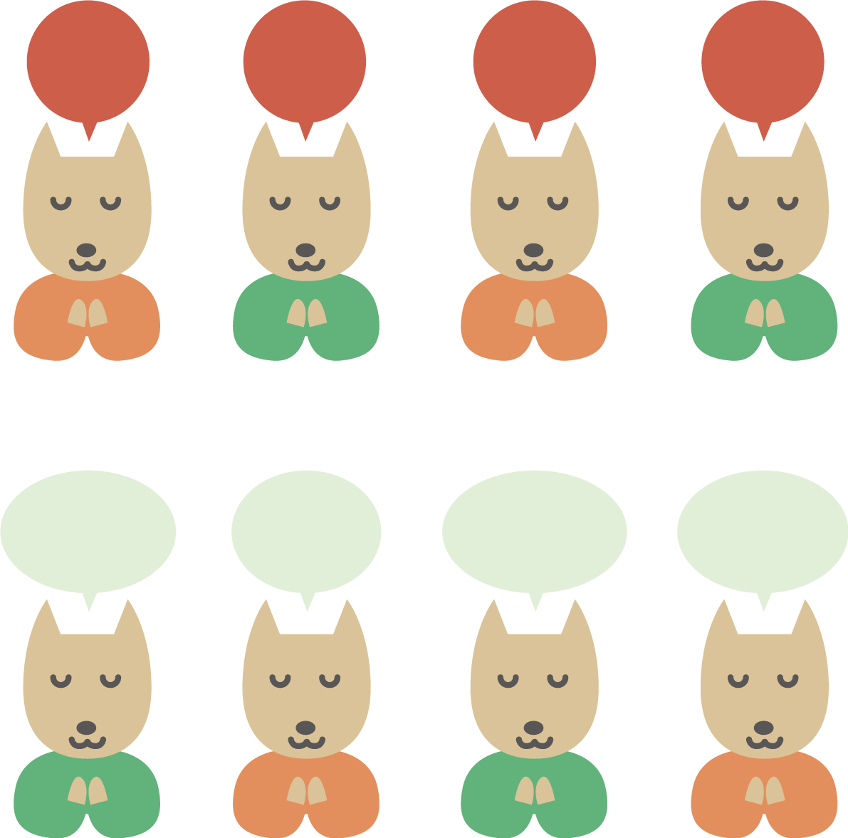 お祈りをするたくさんの犬と吹き出し2018 かわいい(戌年)無料イラスト82144に写真・文字を入れる