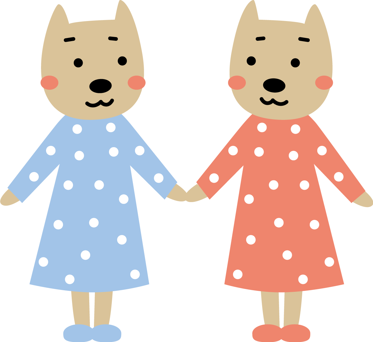 手をつなぐ仲良し2匹の犬 かわいい(戌年)2018無料イラスト82154に写真・文字を入れる