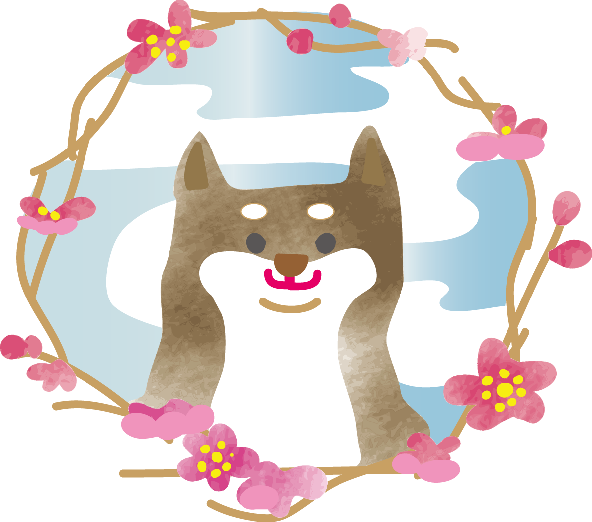 梅と柴犬 おしゃれかわいい2018戌年無料イラスト82241に写真・文字を入れる