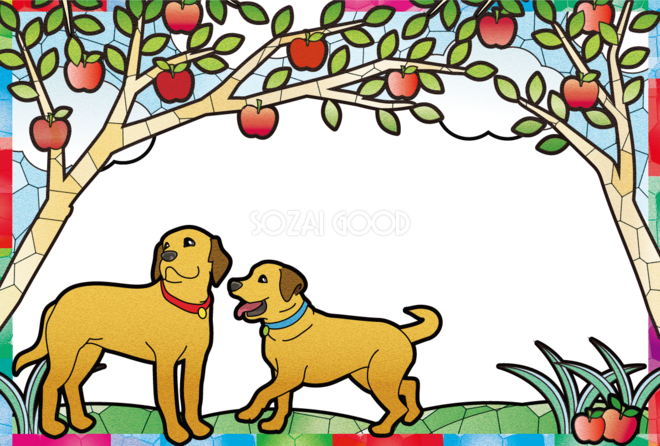 りんごの木と犬背景無料イラスト245 素材good