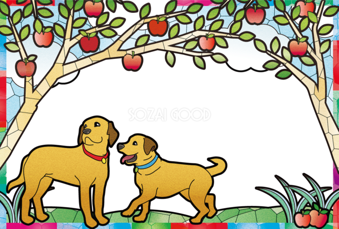 おしゃれ犬 ステンドグラス風 背景無料イラスト82245 素材good