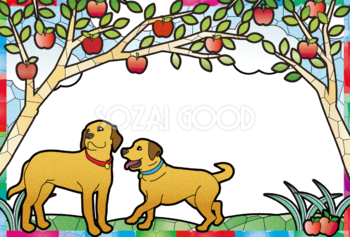 りんごの木と犬背景無料イラスト245 素材good