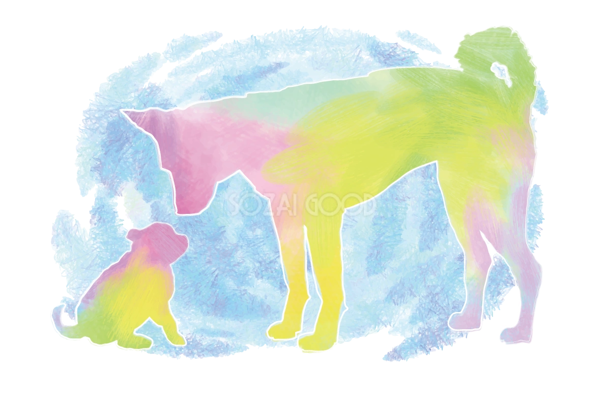 おしゃれ犬(柴親子)背景無料イラスト82250