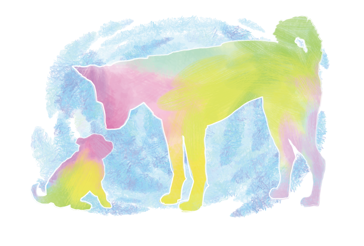 おしゃれ犬(柴親子)背景無料イラスト82250に写真・文字を入れる