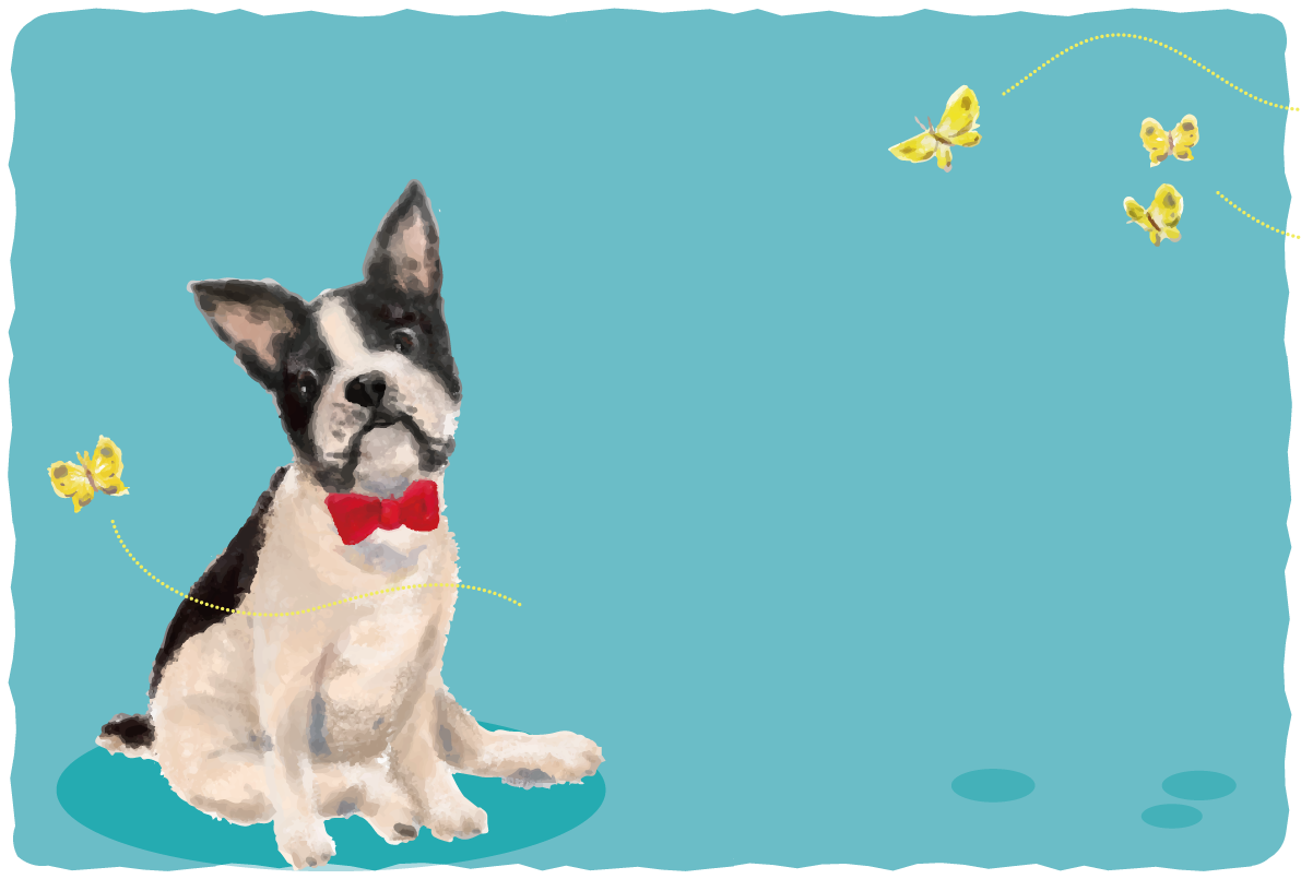 おしゃれ犬(蝶とフレンチブルドッグ)背景無料イラスト82253に写真・文字を入れる