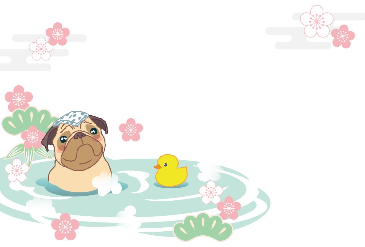 かわいい犬(温泉)背景無料イラスト82265に写真・文字を入れる