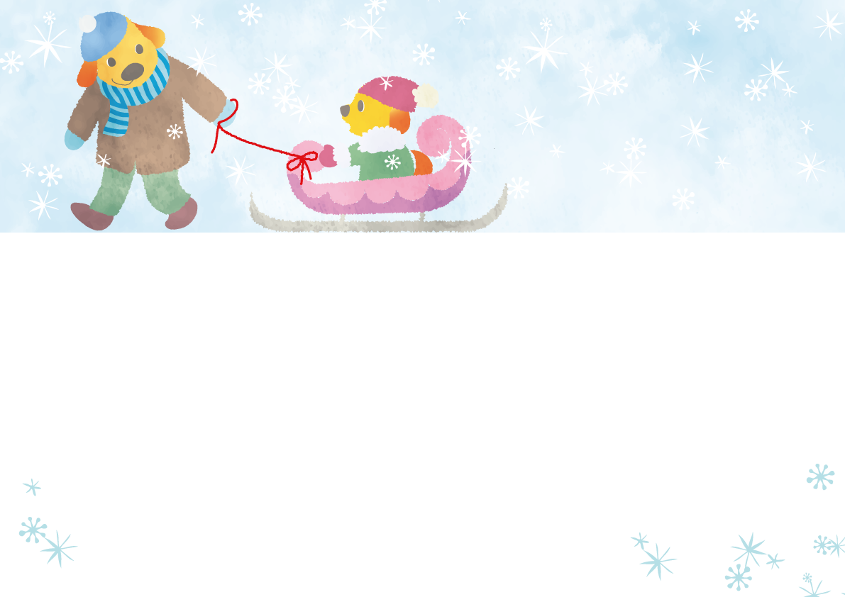 かわいい犬(雪景色とソリ)背景無料イラスト82268に写真・文字を入れる