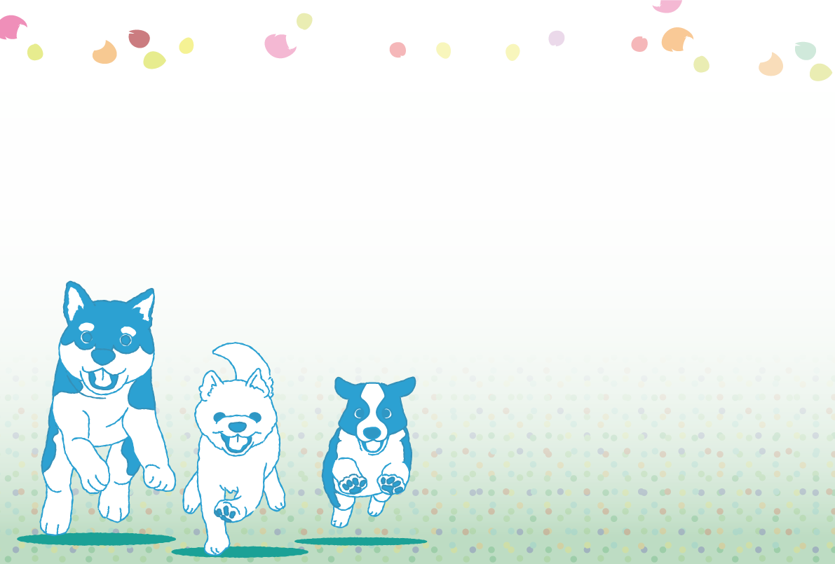 かわいい犬(走る３匹)背景無料イラスト82269に写真・文字を入れる