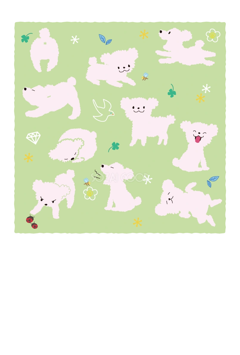 かわいい犬(日常のいろいろなポーズ)背景(縦)無料イラスト82270