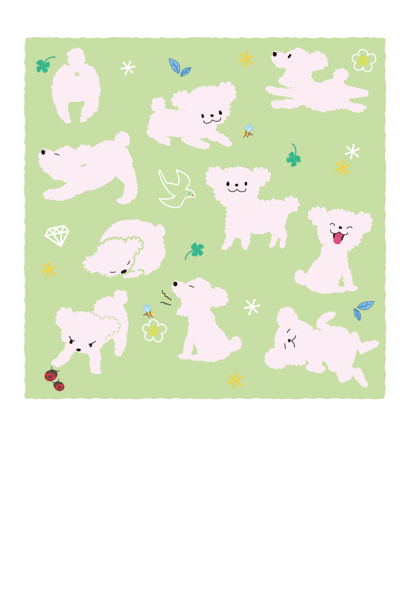 かわいい犬(日常のいろいろなポーズ)背景(縦)無料イラスト82270に写真・文字を入れる