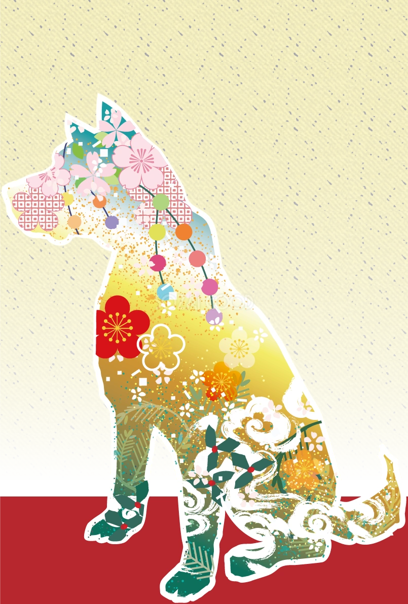 和風 犬(華影)背景(縦)無料イラスト82275