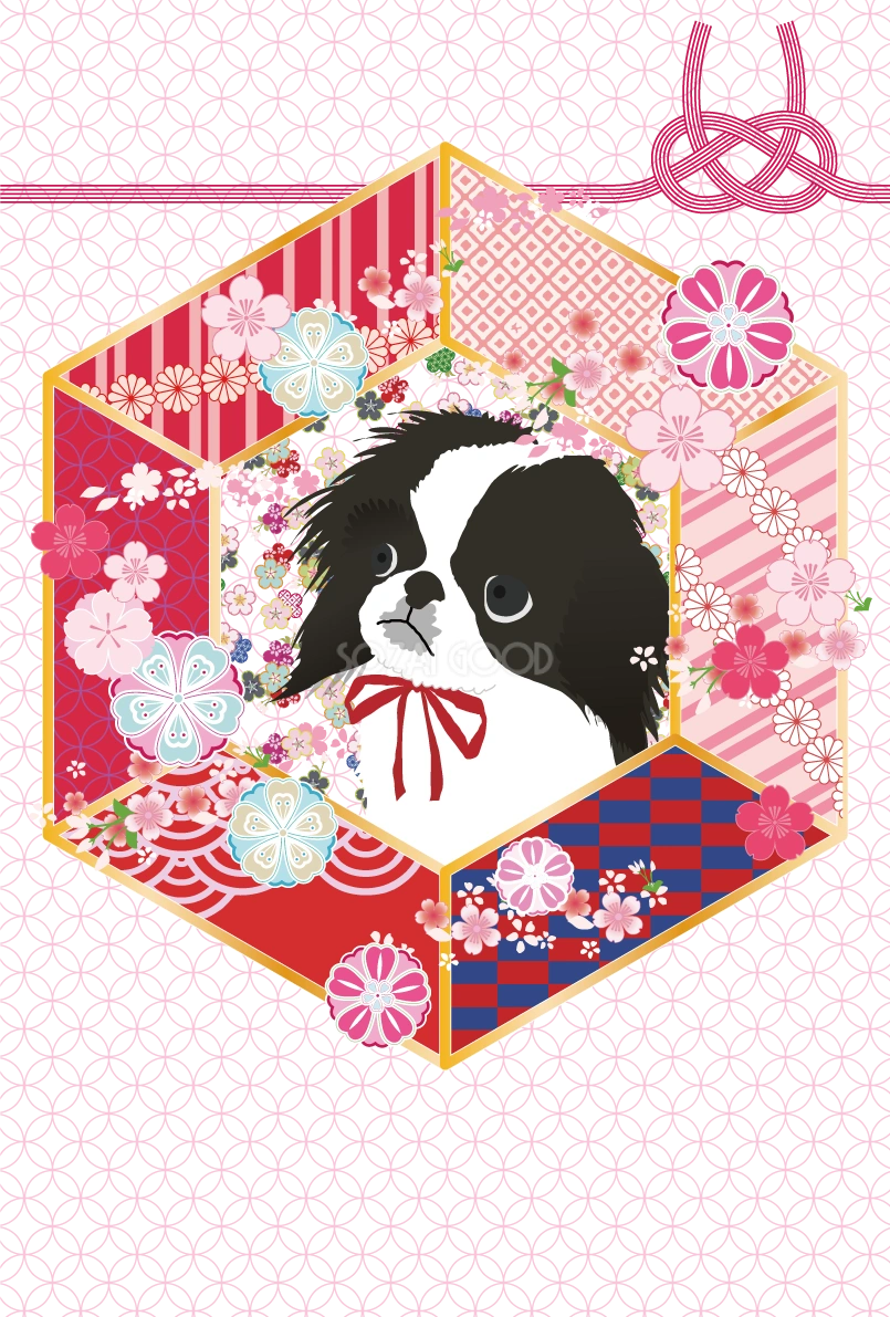 和風 犬(亀甲)背景無料イラスト82276