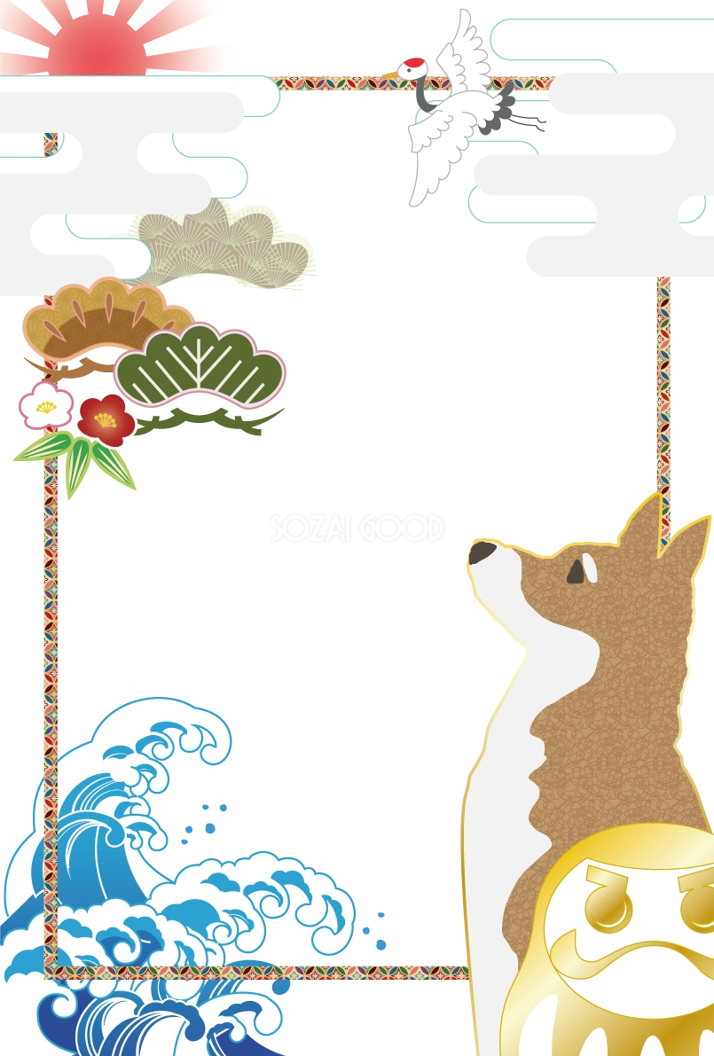 和風 犬(吉祥フレーム)背景(縦)無料イラスト82277