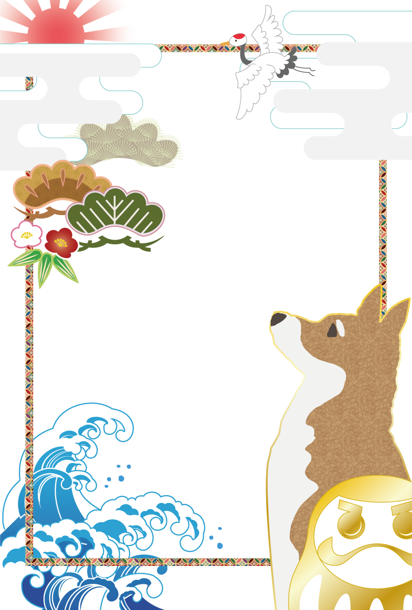和風 犬(吉祥フレーム)背景(縦)無料イラスト82277に写真・文字を入れる