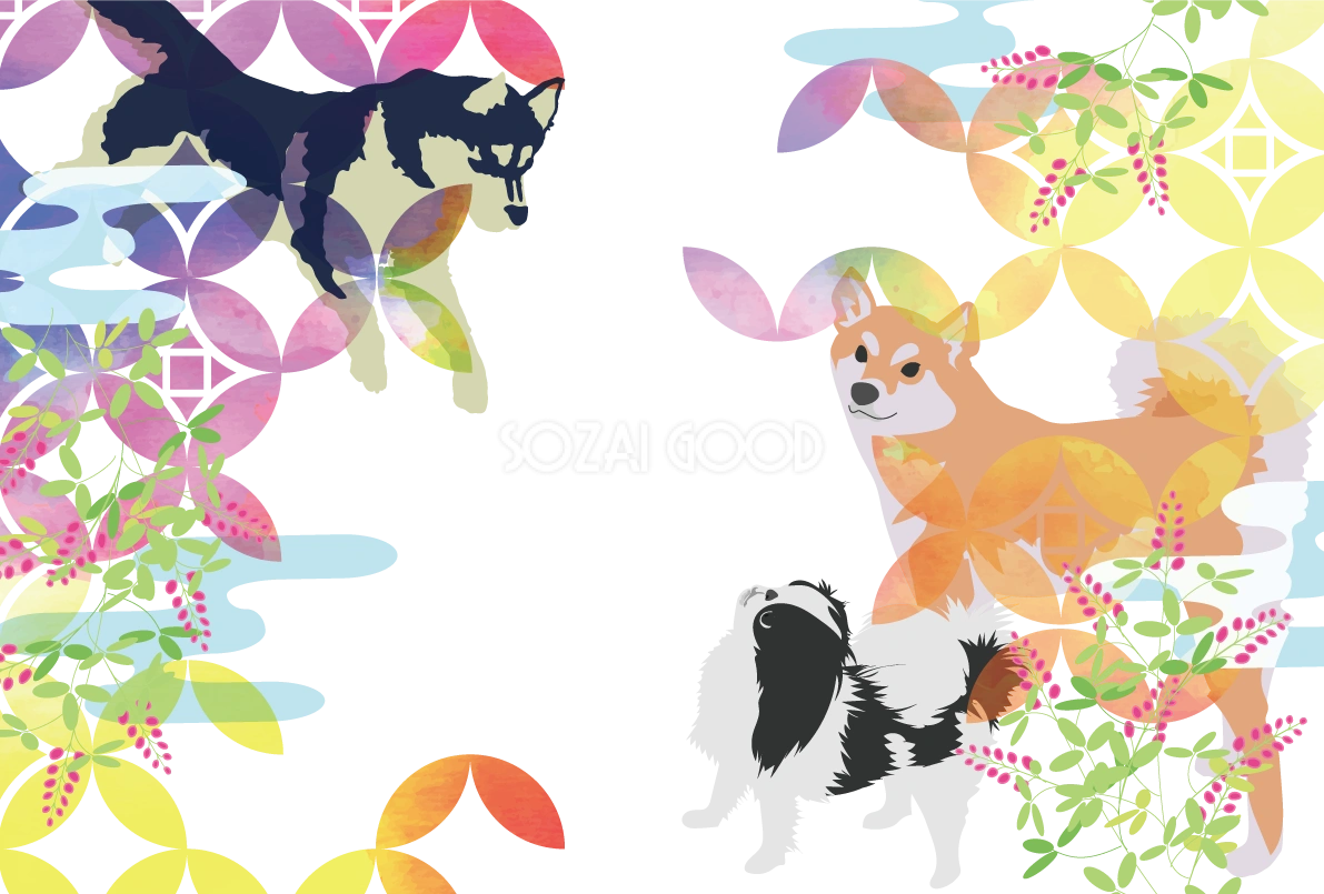 和風 犬(和犬)背景無料イラスト82281