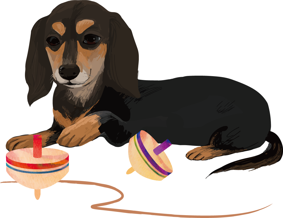 ミニチュア・ダックスフンド犬 駒まわし 戌年2018干支無料イラスト82414に写真・文字を入れる