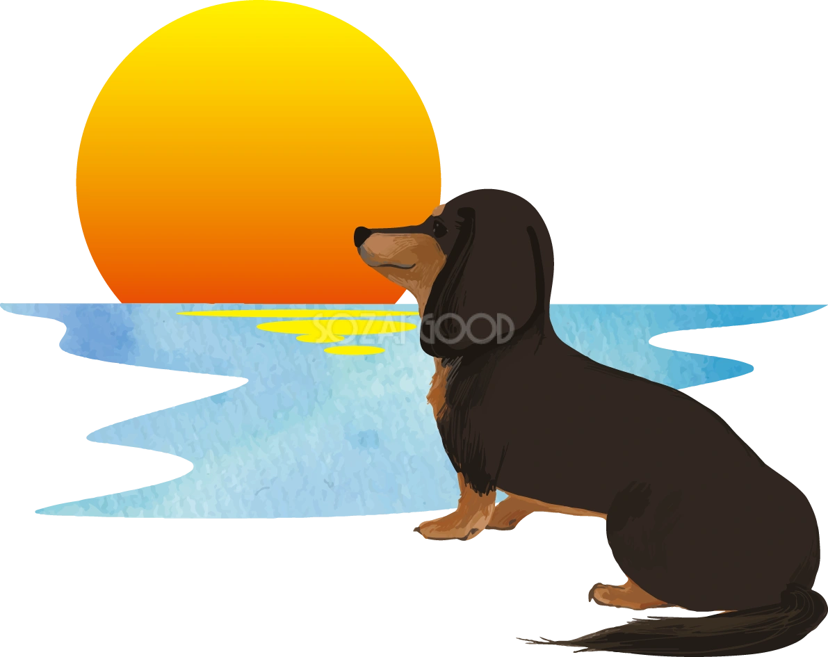 ミニチュア・ダックスフンド犬 初日の出 戌年2018干支無料イラスト82417