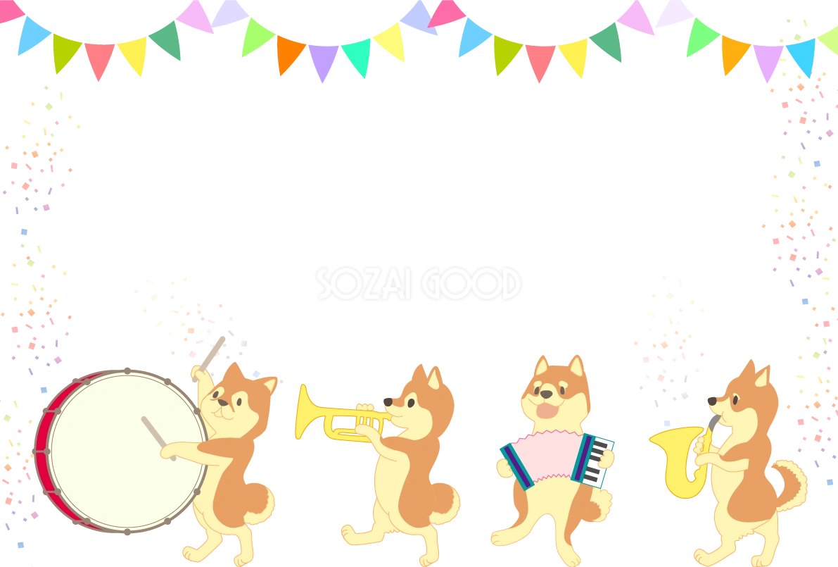 柴犬の運動会 マーチングバンド背景無料イラスト82508