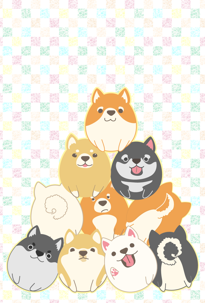 柴犬まる山盛りの背景(縦)無料イラスト82511に写真・文字を入れる