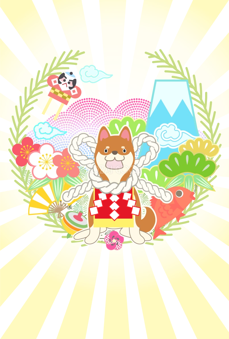 柴犬リースの(縦)背景無料イラスト82512