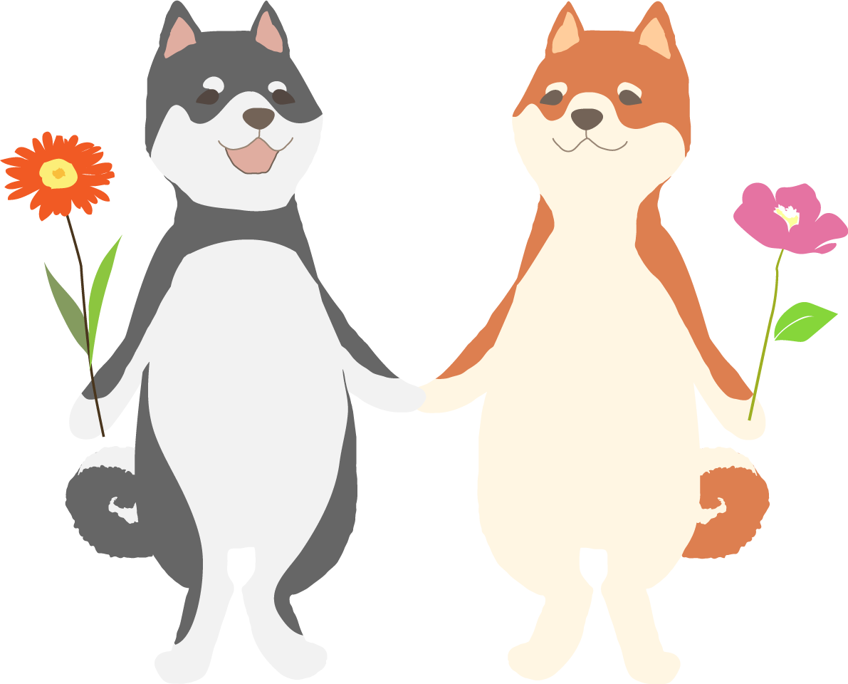 黒と茶の柴犬のかわいく手をつなぐ無料イラスト82520に写真・文字を入れる