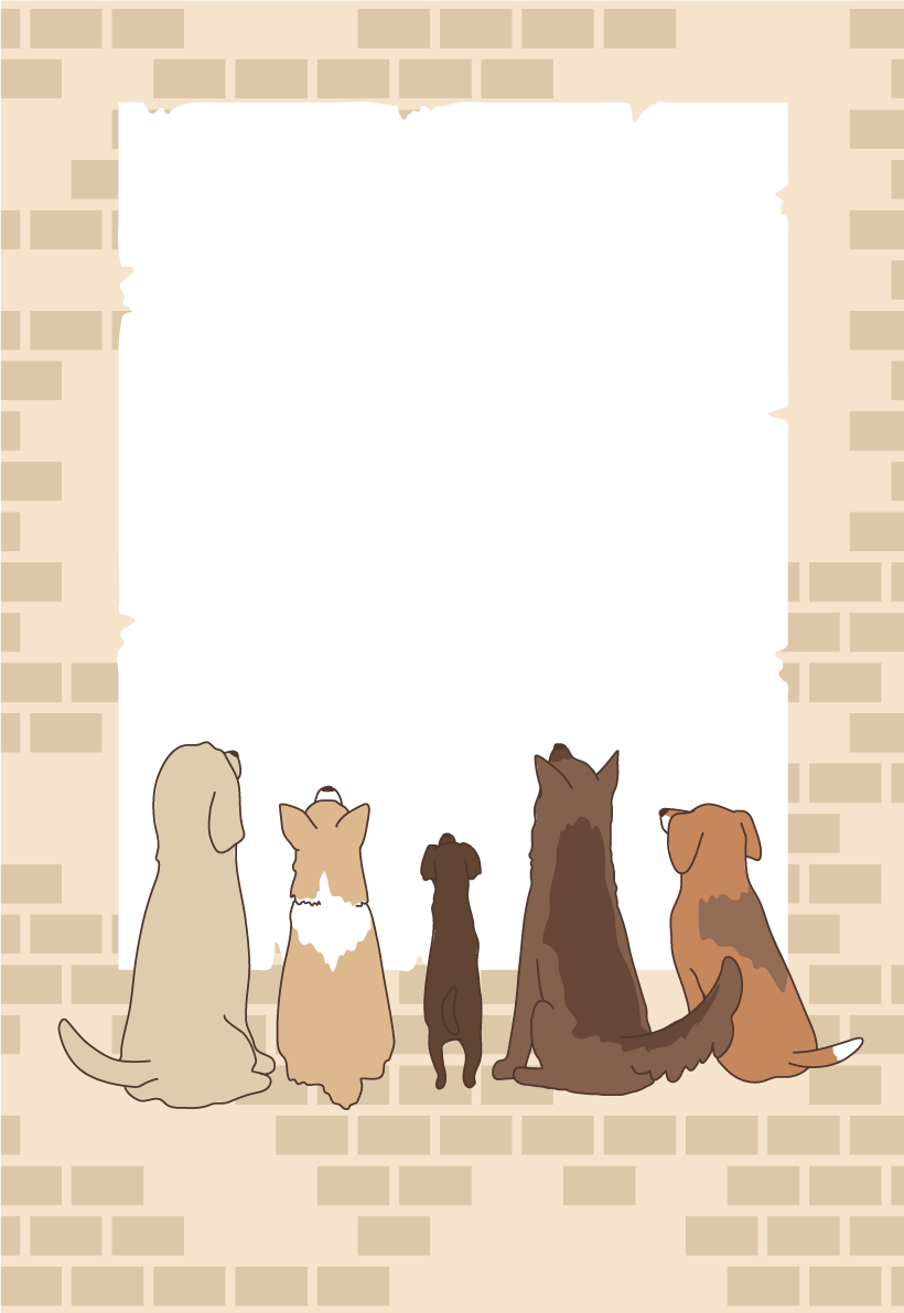 新しい家族(犬)レンガ背景(縦)フレーム枠 無料イラスト82543に写真・文字を入れる