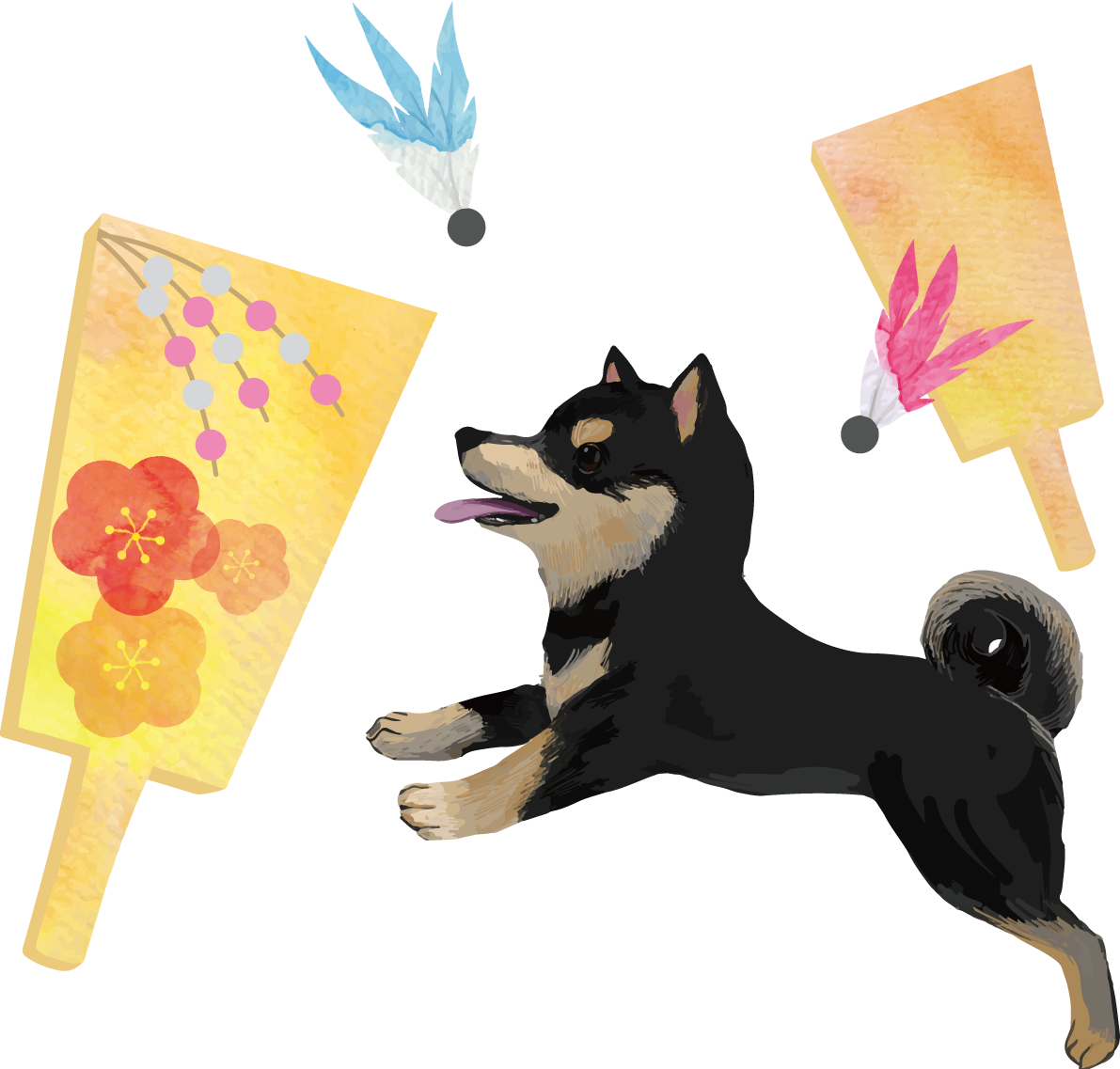 柴犬 黒毛の豆柴(羽子板)戌年2018干支無料イラスト82621に写真・文字を入れる