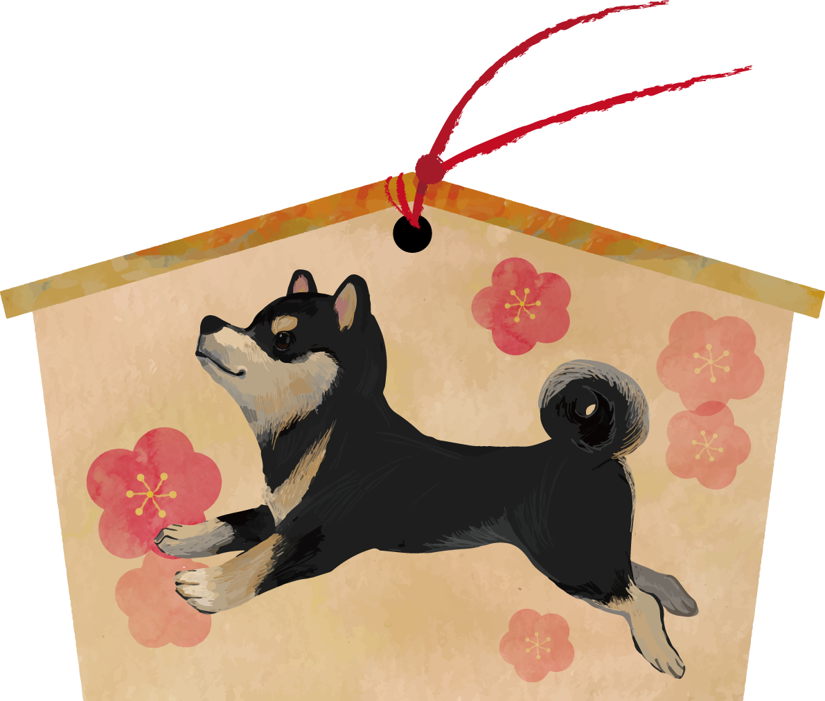 柴犬 黒毛の豆柴(絵馬)戌年2018干支無料イラスト82623に写真・文字を入れる