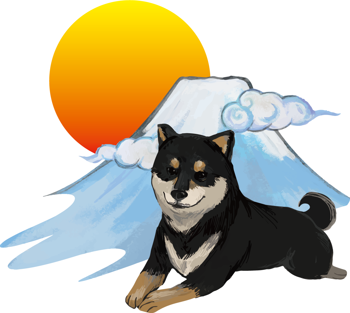 柴犬 黒毛の豆柴(富士山)戌年2018干支無料イラスト82635に写真・文字を入れる