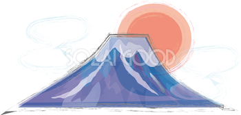 筆描き風 富士山(日の出と雲)無料イラスト82681