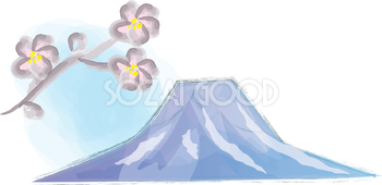 筆描き風 富士山と梅 無料イラスト82683