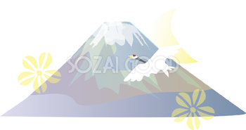 和風 富士山(鶴と花)無料イラスト82689