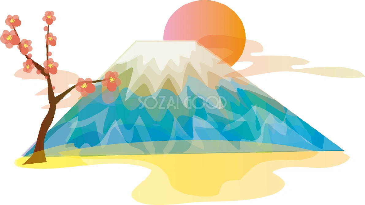 和風 富士山と梅 無料イラスト82693
