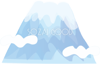 かわいい 富士山水色と雲 無料イラスト82706