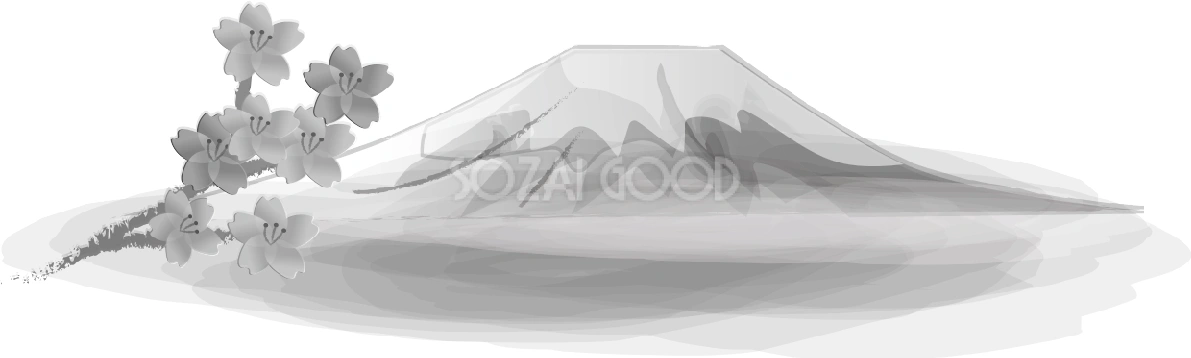 白黒 富士山と桜 無料イラスト82716