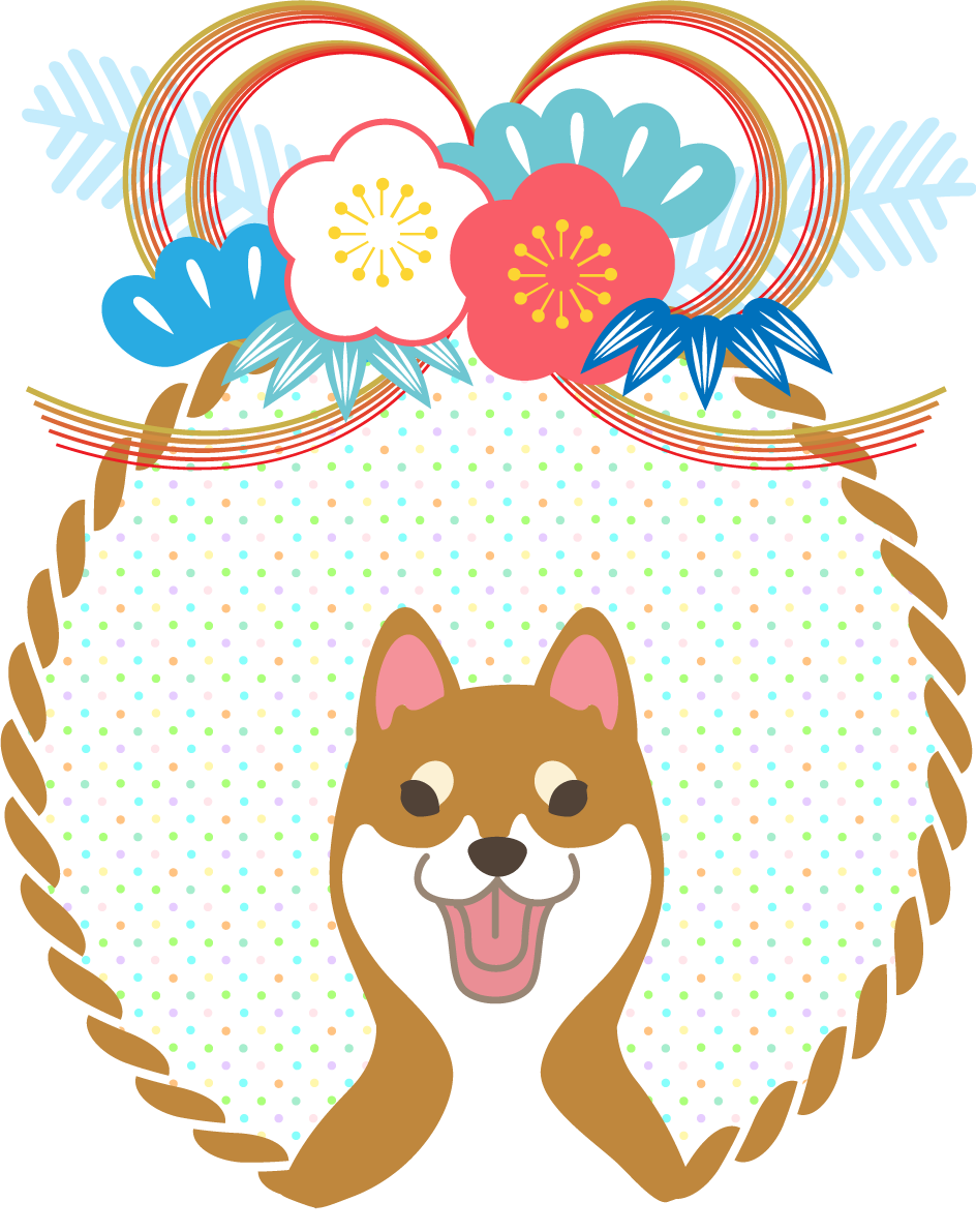 柴犬 和風リース無料イラスト82750に写真・文字を入れる