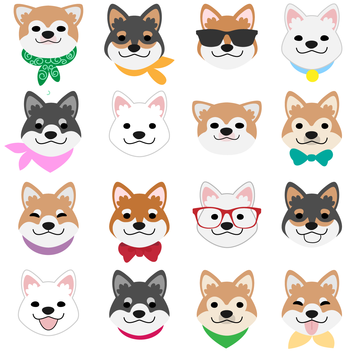 柴犬セット 色々な顔バリエーション無料イラスト82758に写真・文字を入れる