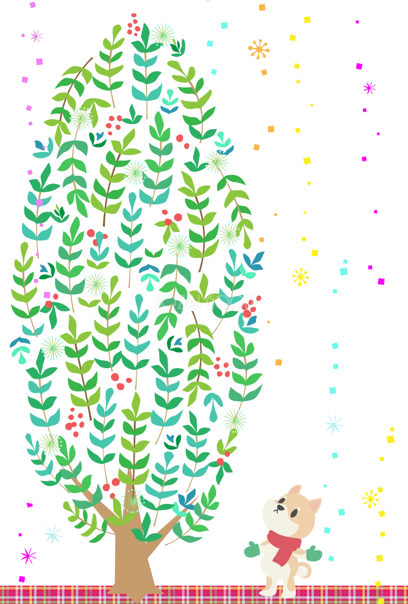 柴犬が大きなツリーを見上げる背景(縦)無料イラスト82773