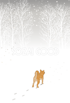 柴犬と冬の道(縦)背景無料イラスト82775