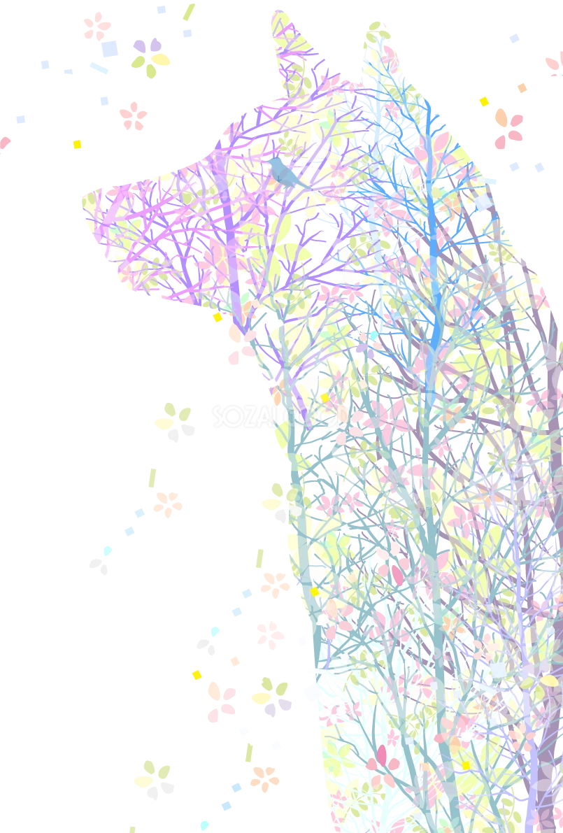 柴犬のおしゃれな草花シルエット背景(縦)無料イラスト82776