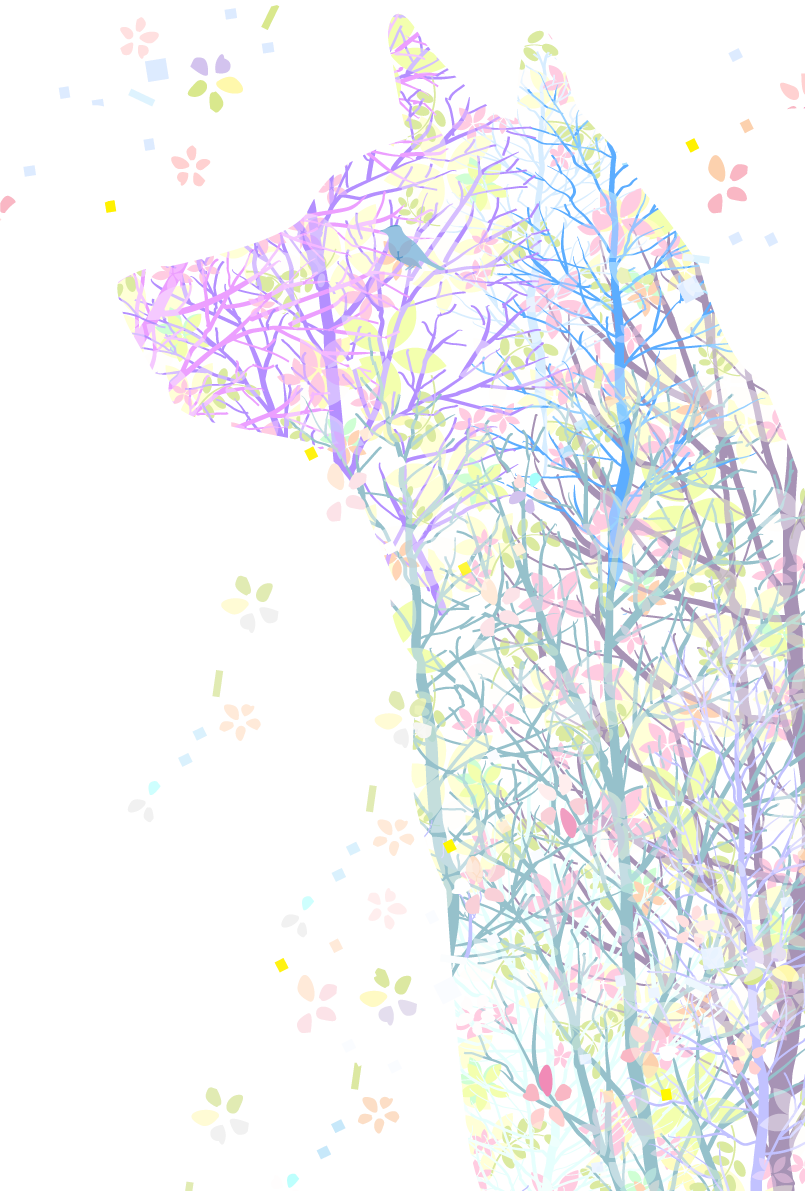 柴犬のおしゃれな草花シルエット背景(縦)無料イラスト82776に写真・文字を入れる