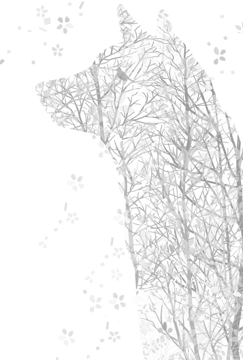 おしゃれ白黒の犬イラスト(無料)草花シルエット82787に写真・文字を入れる
