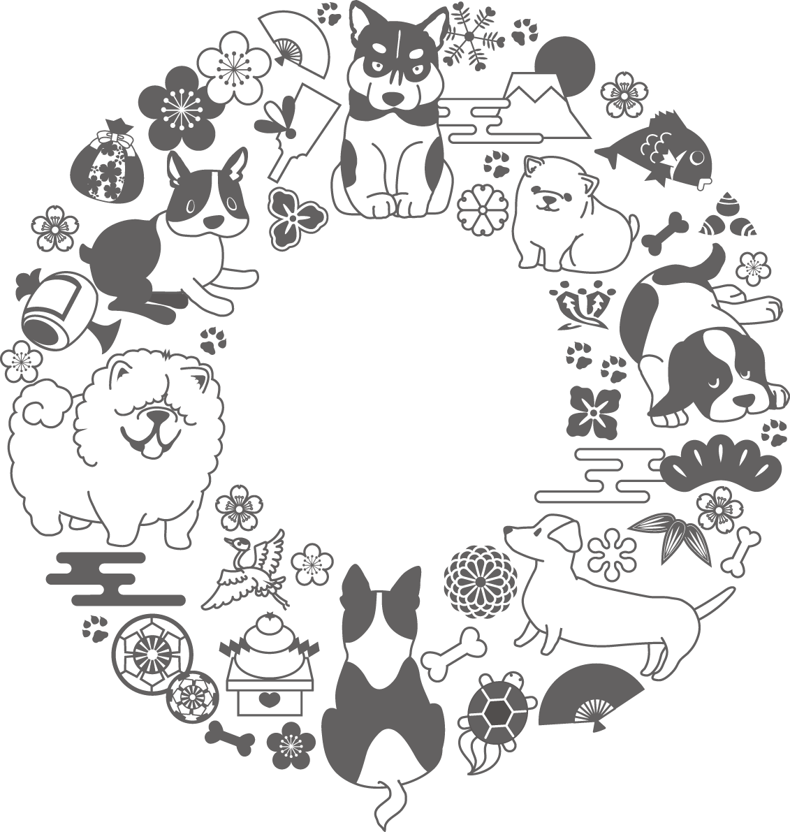 かわいい白黒イラスト(無料)お正月リース82793に写真・文字を入れる
