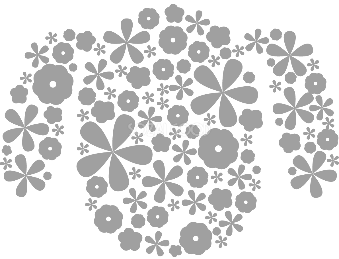 たくさんの花でできた白黒の犬イラスト(無料)おしゃれ顔82798